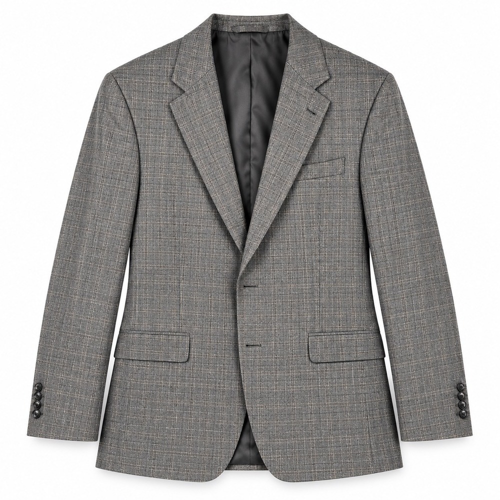 Jos A Bank Signature Collection Silk Wool Blazer 38R Grey Brown Plaid Sport Coat